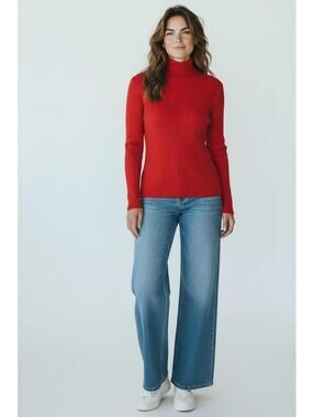 VINTAGE Talbots Red Ribbed Long Sleeve Turtleneck Sweater, Size Small